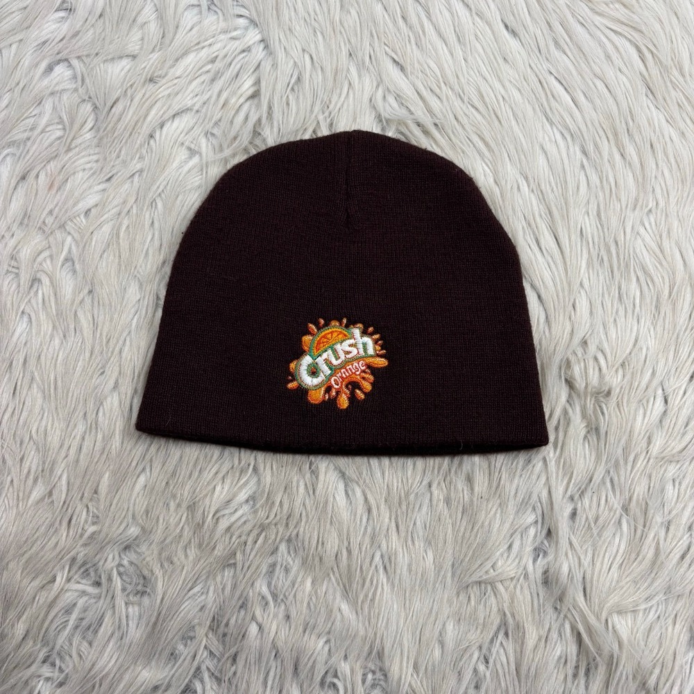 Vintage Orange Crush Embroidered Beanie Hat Brown Streetwear Dopamine Adult OS